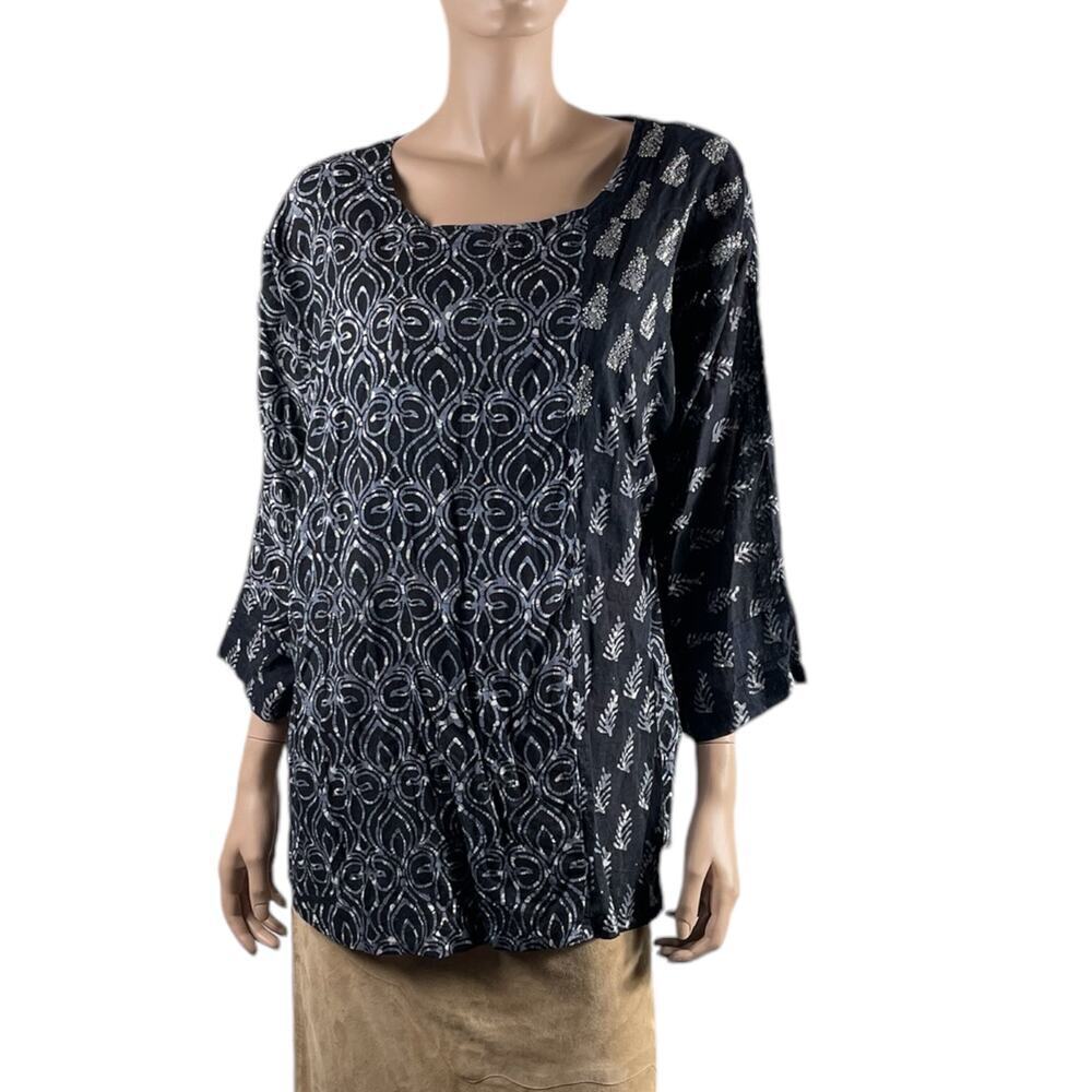 Dignity Not Charity Womens Large Blue Tunic Blouse Long Sleeve Lightweight